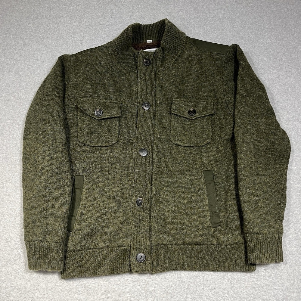 Schott Jacket Mens XL Green Sweater Military Full Zip Button Wool Blend Bomber